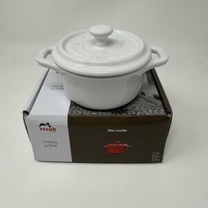 Staub Ceramic Mini Round Cocotte 10cm 0.25 Qt White Casserole Lid Oven Safe